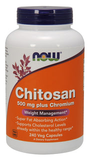 NOW Foods chitozanas, 500 mg plius chromas – 240 kapsulių