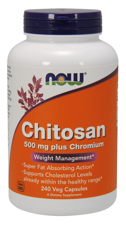 NOW Foods chitozanas, 500 mg plius chromas – 240 kapsulių