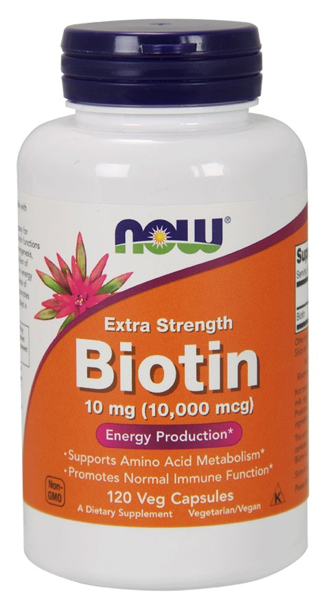 Produkto nuotrauka: NOW Foods Biotin, 10mg Extra Strength - 120 kapsulių