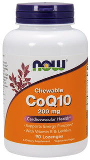 NOW Foods CoQ10 su lecitinu ir vitaminu E, 200 mg (kramtomosios) – 90 pastilių