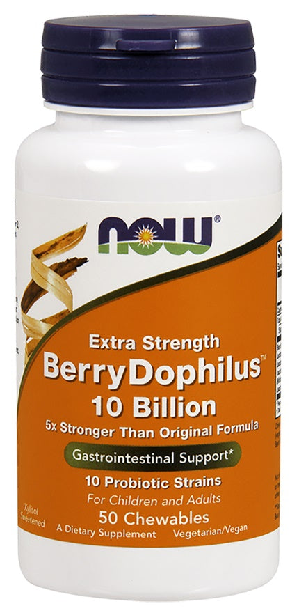 Produkto nuotrauka: NOW Foods BerryDophilus, 10 Billion (Extra Strength) - 50 kramtomųjų tablečių