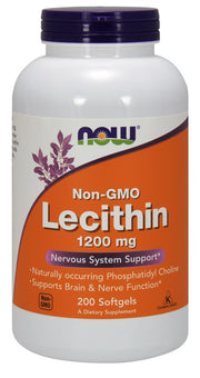 NOW Foods lecitinas, 1200 mg be GMO – 200 kapsulių