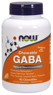 NOW Foods GABA kramtomosios tabletės su taurinu, inozitoliu ir L - teaninu – 90 kramtomųjų tablečių