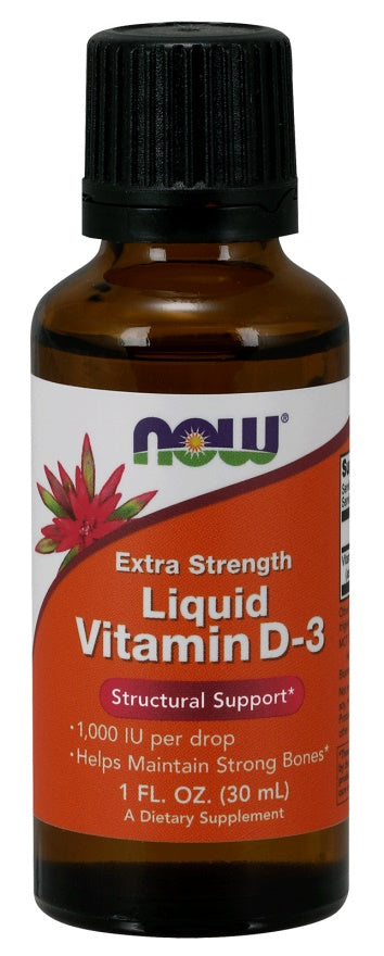 NOW Foods vitamino D - 3 skystis, 1000 TV (ypač stiprus) – 30 ml.