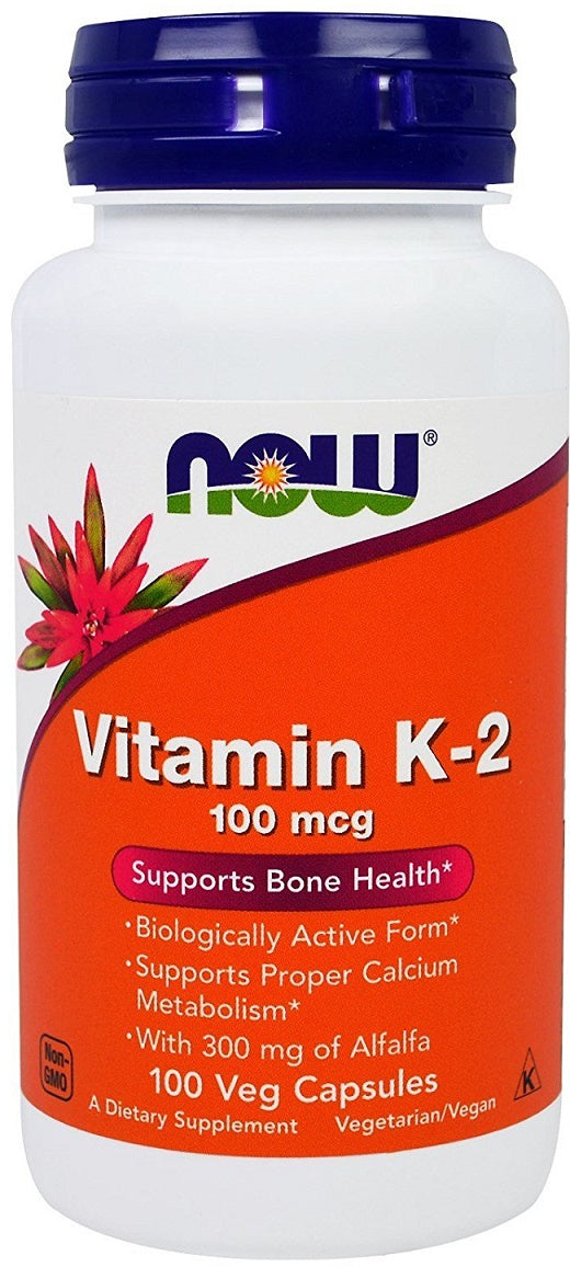NOW Foods vitaminas K - 2, 100 mcg – 100 kapsulių