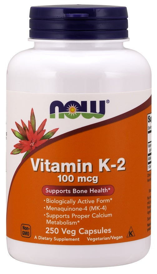 NOW Foods vitaminas K - 2, 100 mcg – 250 kapsulių