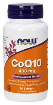 NOW Foods CoQ10 su vitaminu E ir saulėgrąžų lecitinu, 400 mg – 30 kapsulių