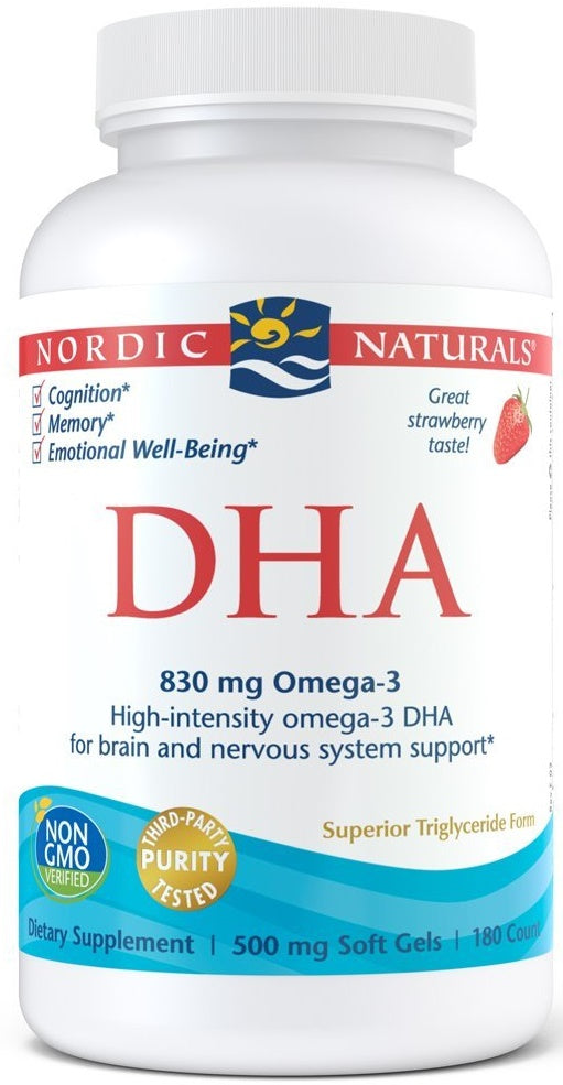 Nordic Naturals DHA, 830 mg braškių skonio – 180 kapsulių