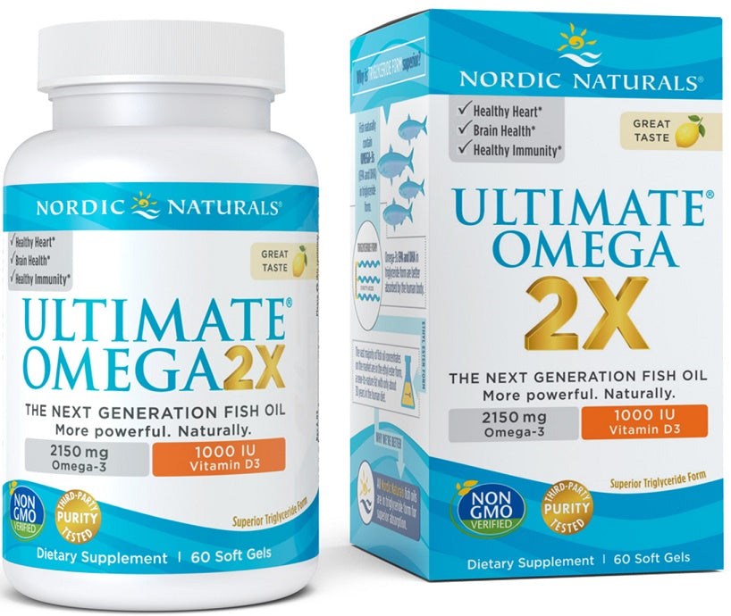 Nordic Naturals Ultimate Omega 2X su vitaminu D3, 2150 mg citrinų skonio – 60 kapsulių