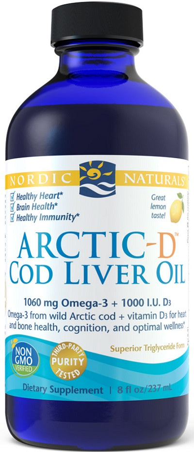 Nordic Naturals Arctic - D menkių kepenų aliejus, citrinų skonio – 237 ml.