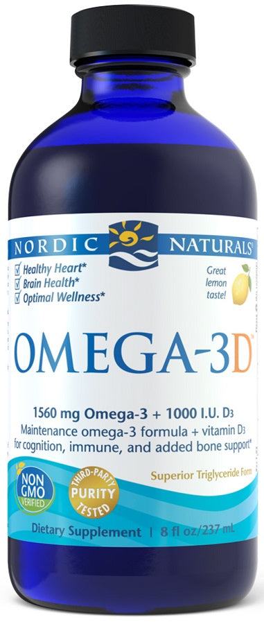 Nordic Naturals Omega - 3D, 1560 mg citrinų skonio – 237 ml.