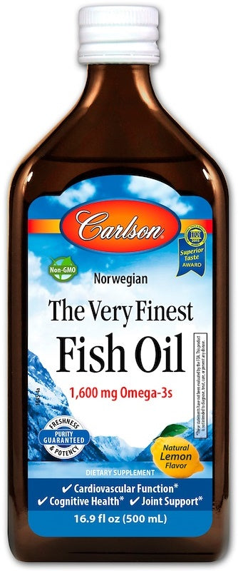 Carlson Labs aukščiausios kokybės žuvų taukai, natūrali citrina – 500 ml.