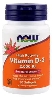 NOW Foods vitaminas D - 3, 2000 TV – 30 kapsulių