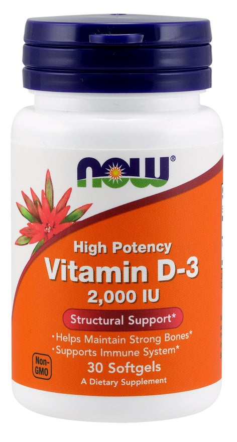 NOW Foods vitaminas D - 3, 2000 TV – 30 kapsulių
