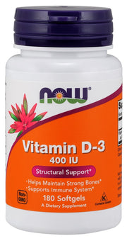 NOW Foods vitaminas D - 3, 400 TV – 180 kapsulių