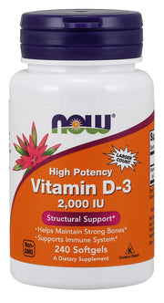 NOW Foods vitaminas D - 3, 2000 TV – 240 kapsulių