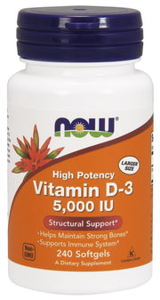 Produkto nuotrauka: NOW Foods Vitamin D-3, 5000 IU - 240 minkštųjų kapsulių