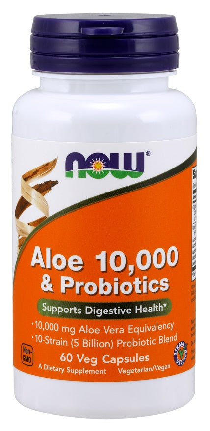 Produkto nuotrauka: NOW Foods Aloe 10,000 & Probiotics - 60 kapsulių