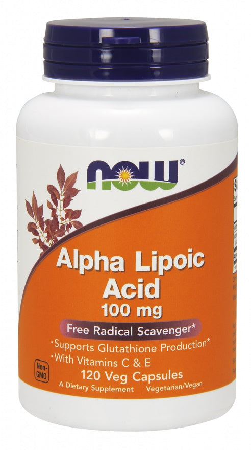 NOW Foods alfa lipoinė rūgštis su vitaminais C ir E, 100 mg – 120 kapsulių