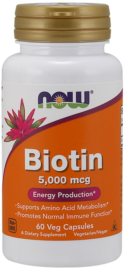 NOW Foods biotinas, 5000 mcg – 60 kapsulių