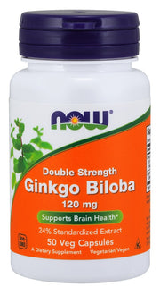 NOW Foods dvigubo stiprumo ginkmedis (Ginkgo Biloba), 120 mg – 50 kapsulių