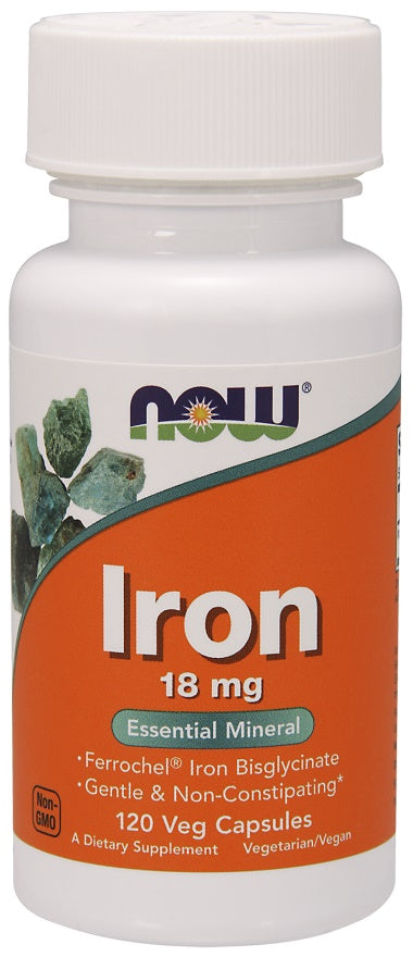 NOW Foods Geležis, 18 mg - 120 kapsulių