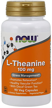NOW Foods L - teaninas su žaliąja arbata be kofeino, 100 mg – 90 kapsulių