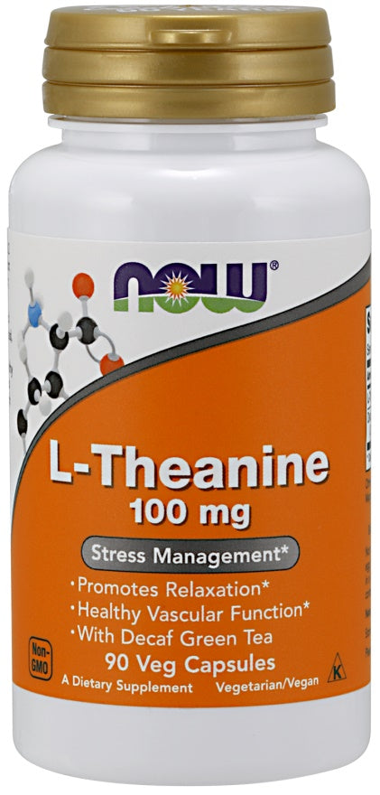 NOW Foods L - teaninas su žaliąja arbata be kofeino, 100 mg – 90 kapsulių
