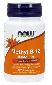 NOW Foods Metil B - 12 su folio rūgštimi, 5000 mcg - 120 pastilių