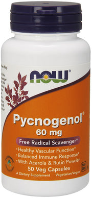 NOW Foods Pycnogenol su acerolos ir rutino milteliais, 60 mg – 50 kapsulių