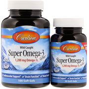 Carlson Labs laukinėje gamtoje sugautos super omega - 3 riebalų rūgštys, 1200 mg – 100 + 30 kapsulių