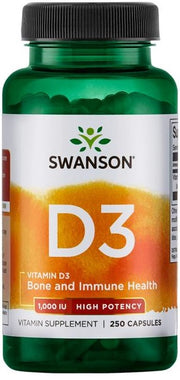 Swanson vitaminas D - 3, 1000 TV – 250 kapsulių