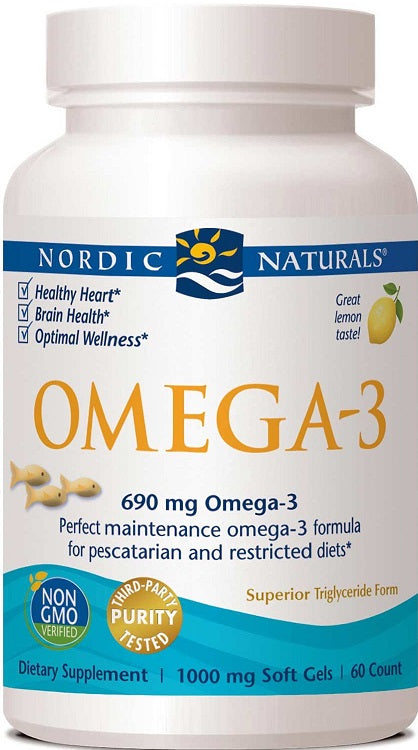Nordic Naturals Omega - 3, 690 mg citrinų (žuvies želatina) – 60 kapsulių