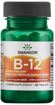 Swanson vitaminas B - 12 metilkobalaminas, 5000 mcg, didelės absorbcijos – 60 tablečių