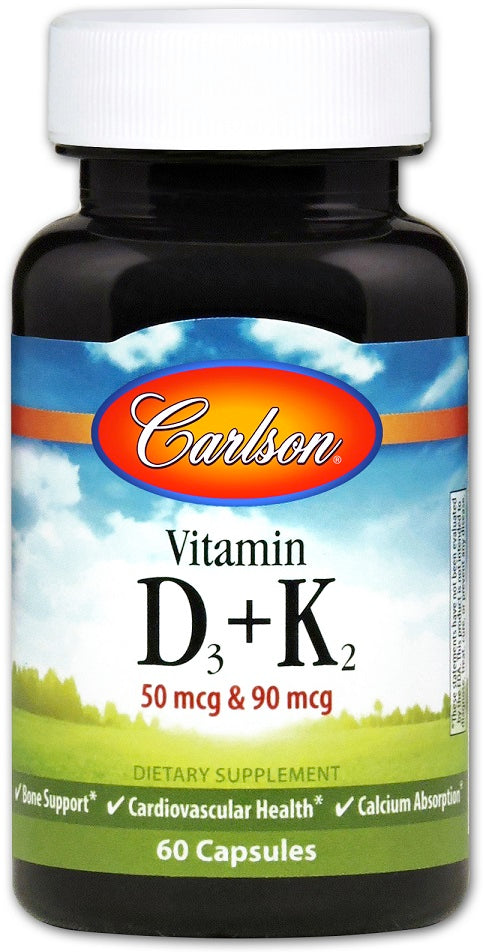 Carlson Labs vitaminas D3 + K2 - 60 kapsulių