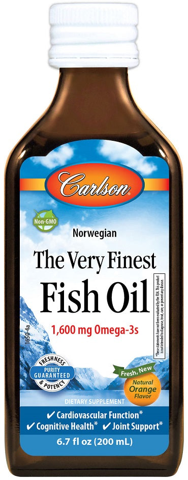 Carlson Labs aukščiausios kokybės žuvų taukai, natūrali citrina – 200 ml.