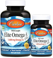 Carlson Labs Elite Omega - 3 Gems, 1600 mg natūralios citrinos skonio – 90 + 30 kapsulių