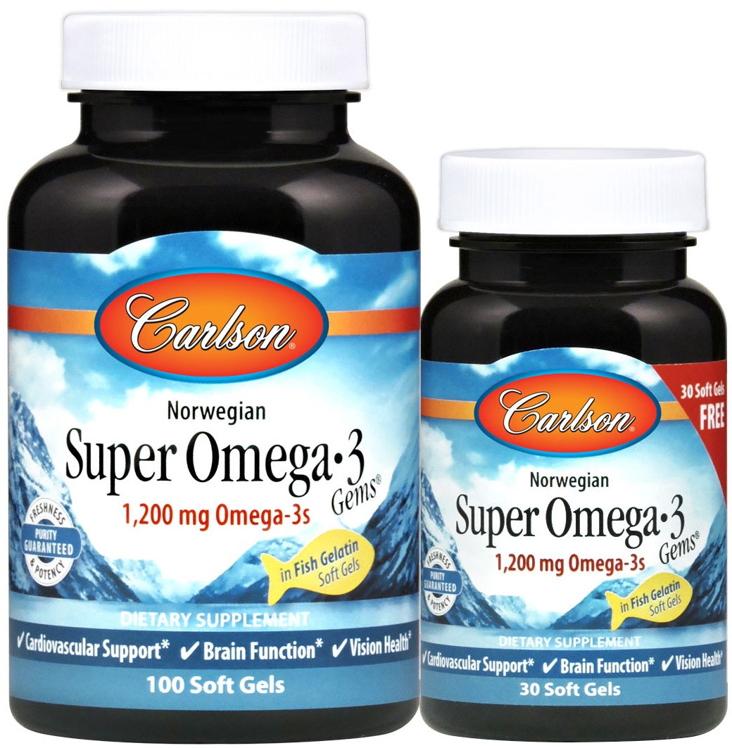 Carlson Labs Norwegian Super Omega - 3 Gems, 1200 mg - 100 + 30 kapsulių