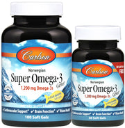 Carlson Labs Norwegian Super Omega - 3 Gems, 1200 mg - 100 + 30 kapsulių