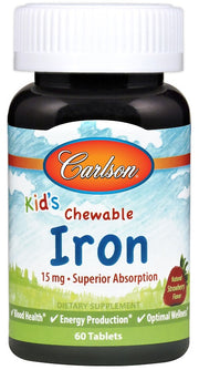 Carlson Labs Kid's kramtomosios geležies tabletės, 15 mg braškių skonio – 60 tablečių