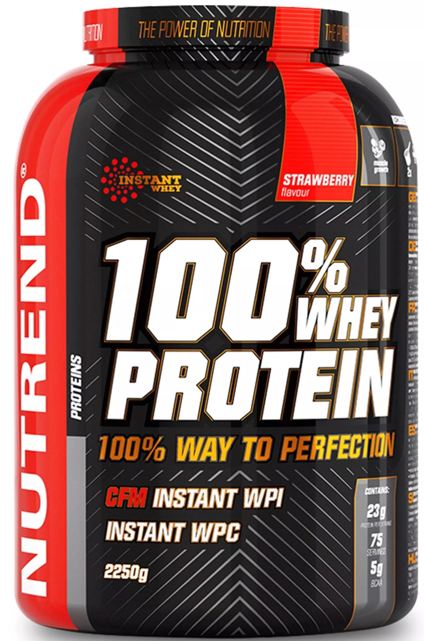 Nutrend 100% išrūgų baltymų milteliai, braškių skonio - 2250 g