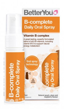 BetterYou B - complete kasdienis burnos purškalas, natūralus persikas, slyva ir avietė - 25 ml.