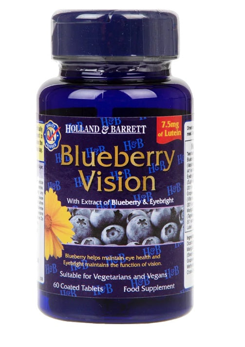 Holland & Barrett mėlynių skonio tabletės Vision – 60 tablečių