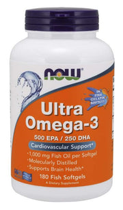 NOW Foods Ultra Omega - 3 (žuvies želatinos minkštosiose kapsulėse) – 180 žuvies kapsulių
