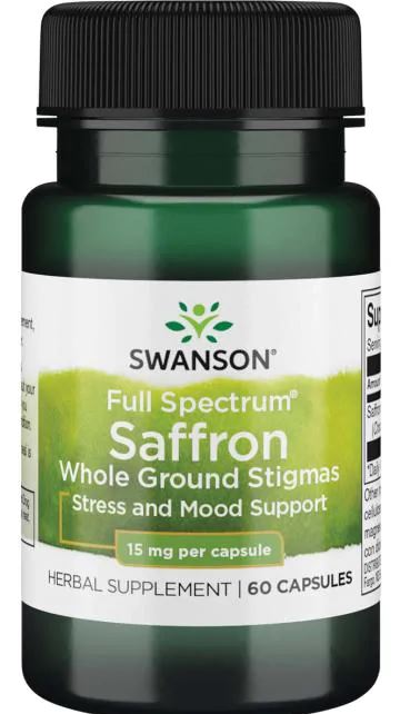 Swanson pilno spektro šafrano skonio stipriklis, 15 mg – 60 kapsulių