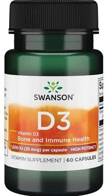 Swanson vitaminas D - 3, 1000 TV – 60 kapsulių