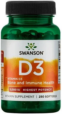 Swanson vitaminas D - 3, 5000 TV – 250 kapsulių