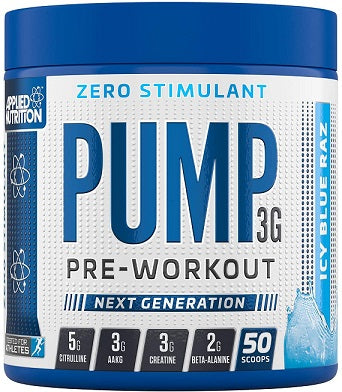 Applied Nutrition Pump 3G prieš treniruotę (be stimuliatoriaus), Icy Blue Raz - 375 g