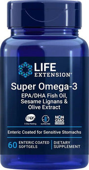Life Extension Super Omega - 3 EPA/DHA su sezamų lignanais ir alyvuogių ekstraktu – 60 kapsulių, padengtų žarnyne tirpstančia danga