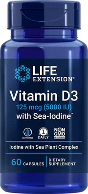 Life Extension vitaminas D3 su jūros jodu, 5000 TV - 60 kapsulių